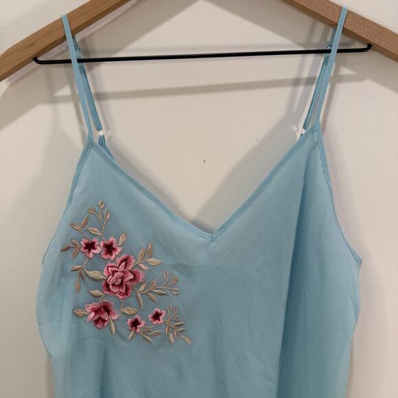 VTG California Dynasty Chemise Slip Dress Size Large Blue Floral Embroidery - Picture 7 of 14
